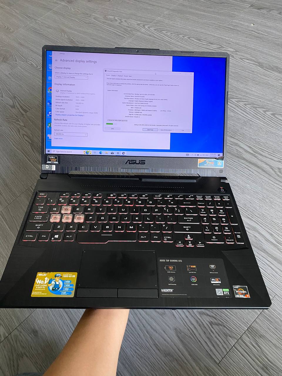 Laptop Asus TUF Gaming A15 FA506IV-HN202T (AMD R7-4800H/ 16GB (8GB X2) DDR4 3200MHz/ 1TB PCIe Gen3 SSD/ RTX 2060 6GB/ 15.6 FHD IPS, 144Hz/ Win10)
